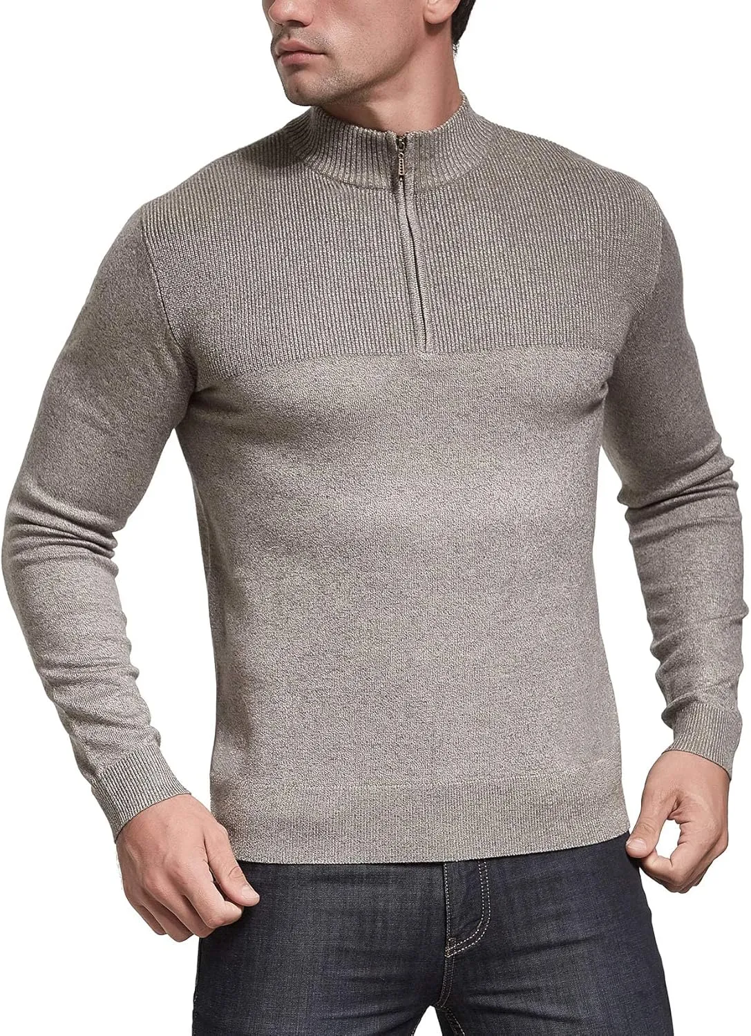 NITAGUT Mens Slim Fit Zip Up Mock Neck Polo Sweater Casual Long Sleeve Sweater and Pullover Sweaters with Ribbing Edge