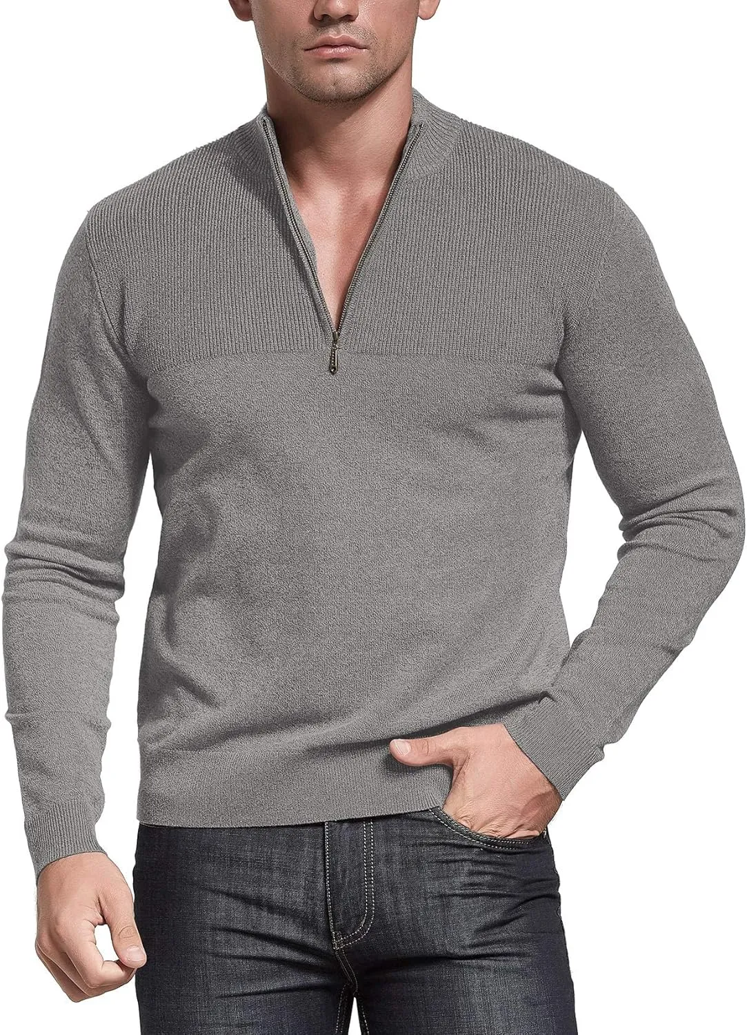 NITAGUT Mens Slim Fit Zip Up Mock Neck Polo Sweater Casual Long Sleeve Sweater and Pullover Sweaters with Ribbing Edge