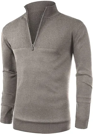 NITAGUT Mens Slim Fit Zip Up Mock Neck Polo Sweater Casual Long Sleeve Sweater and Pullover Sweaters with Ribbing Edge