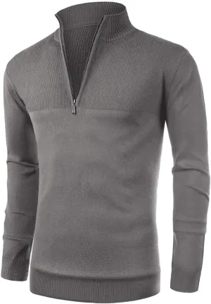 NITAGUT Mens Slim Fit Zip Up Mock Neck Polo Sweater Casual Long Sleeve Sweater and Pullover Sweaters with Ribbing Edge