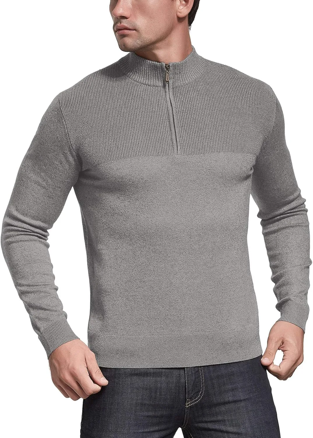 NITAGUT Mens Slim Fit Zip Up Mock Neck Polo Sweater Casual Long Sleeve Sweater and Pullover Sweaters with Ribbing Edge