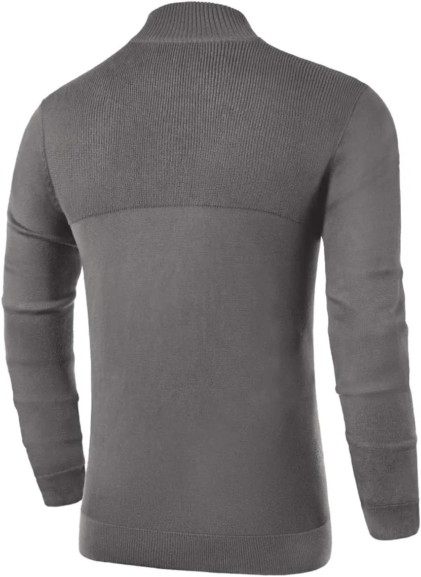 NITAGUT Mens Slim Fit Zip Up Mock Neck Polo Sweater Casual Long Sleeve Sweater and Pullover Sweaters with Ribbing Edge