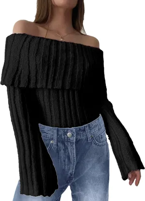 Off The Shoulder Tops for Womens Sexy Long Sleeve Tops