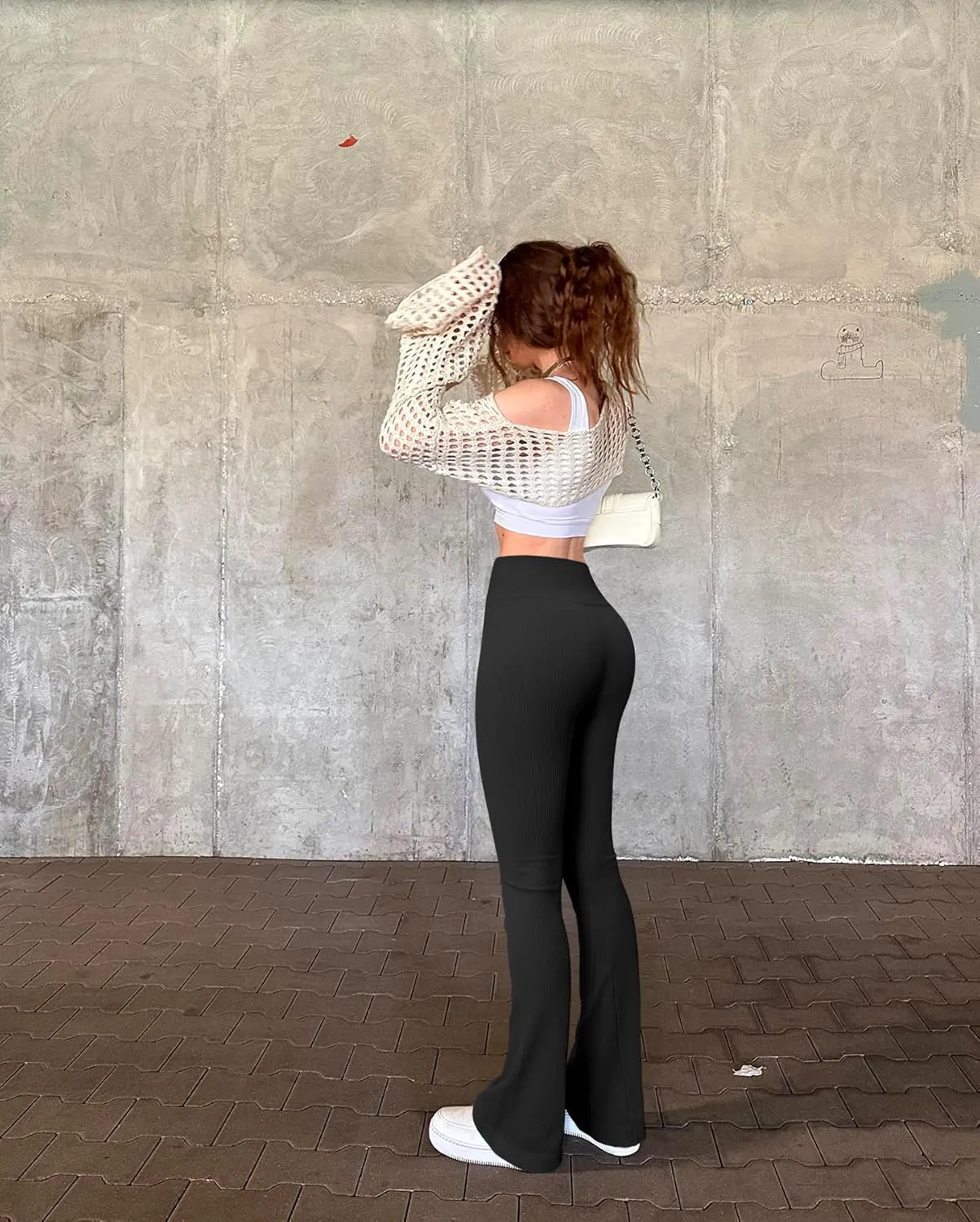 OQQ Women's Flare Pants Ribbed Seamless Workout High Waist Bell Bottoms Pants