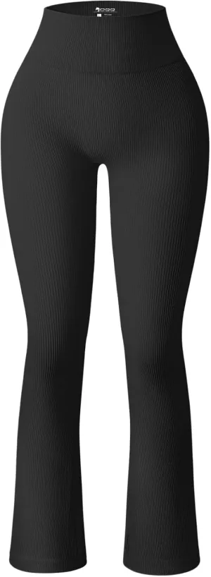 OQQ Women's Flare Pants Ribbed Seamless Workout High Waist Bell Bottoms Pants