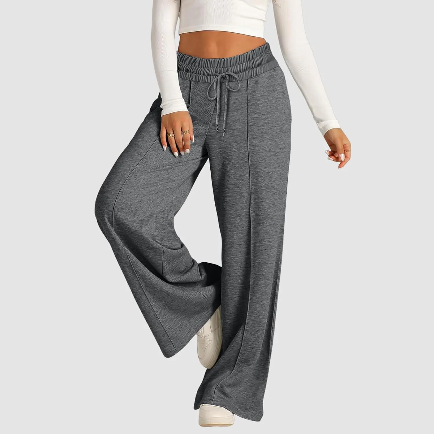 Oversized Wide Leg Sweatpants Women Elastic Drawstring Baggy Straight Leg Open Bottom Lounge Comfy Joggers Trousers