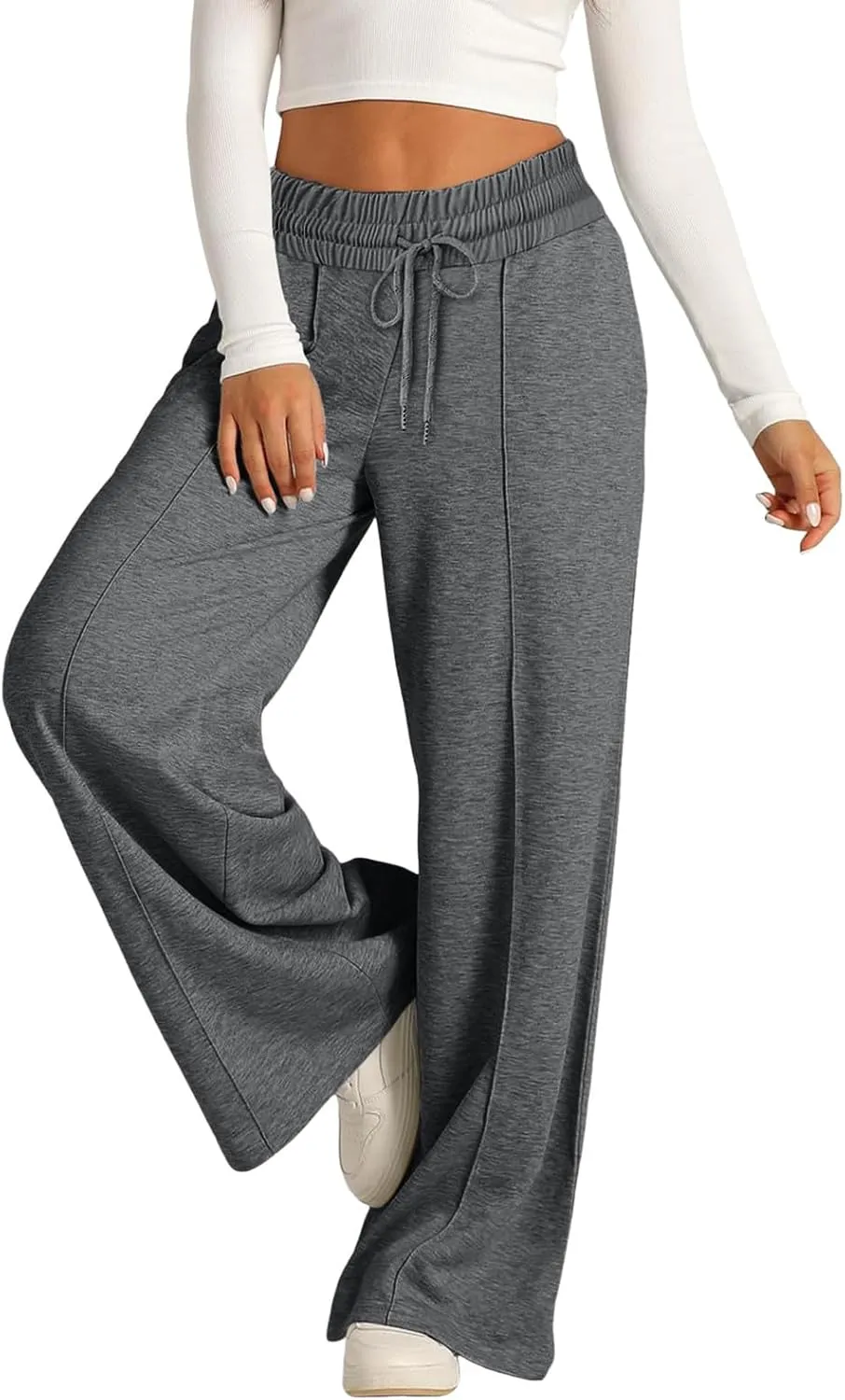 Oversized Wide Leg Sweatpants Women Elastic Drawstring Baggy Straight Leg Open Bottom Lounge Comfy Joggers Trousers