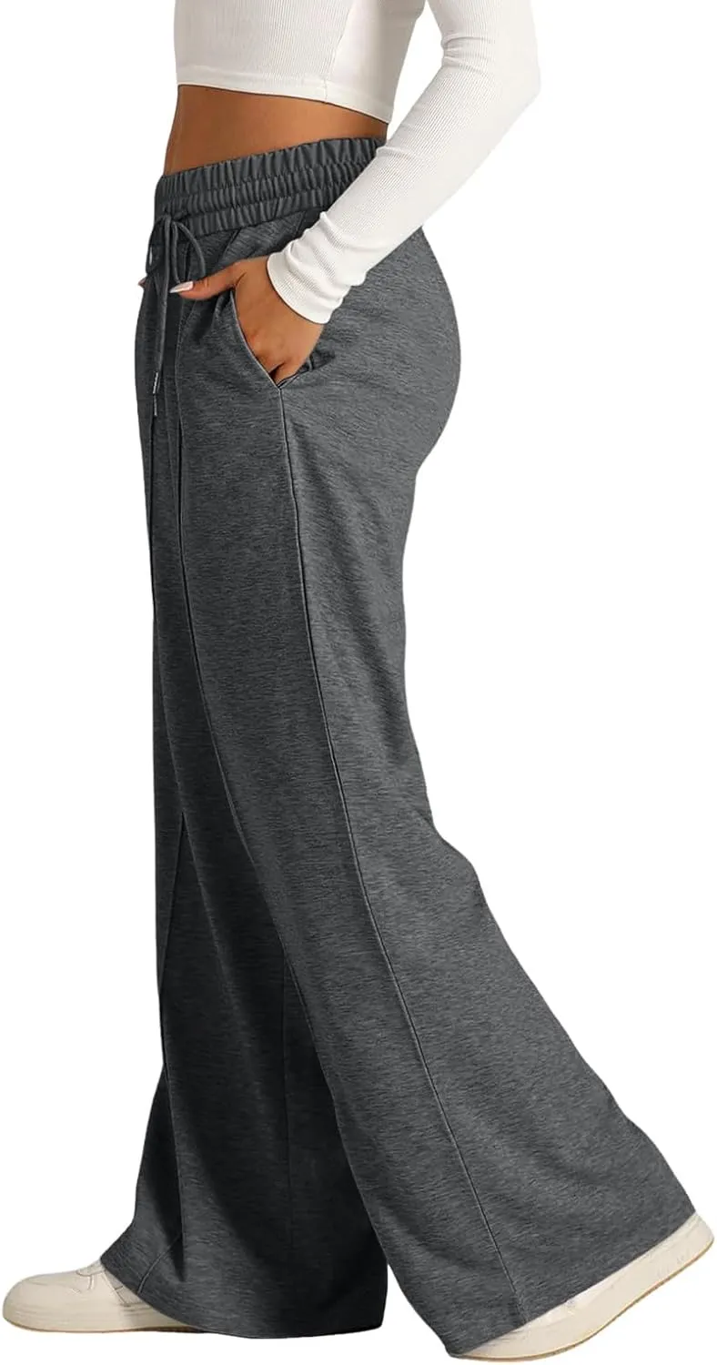 Oversized Wide Leg Sweatpants Women Elastic Drawstring Baggy Straight Leg Open Bottom Lounge Comfy Joggers Trousers