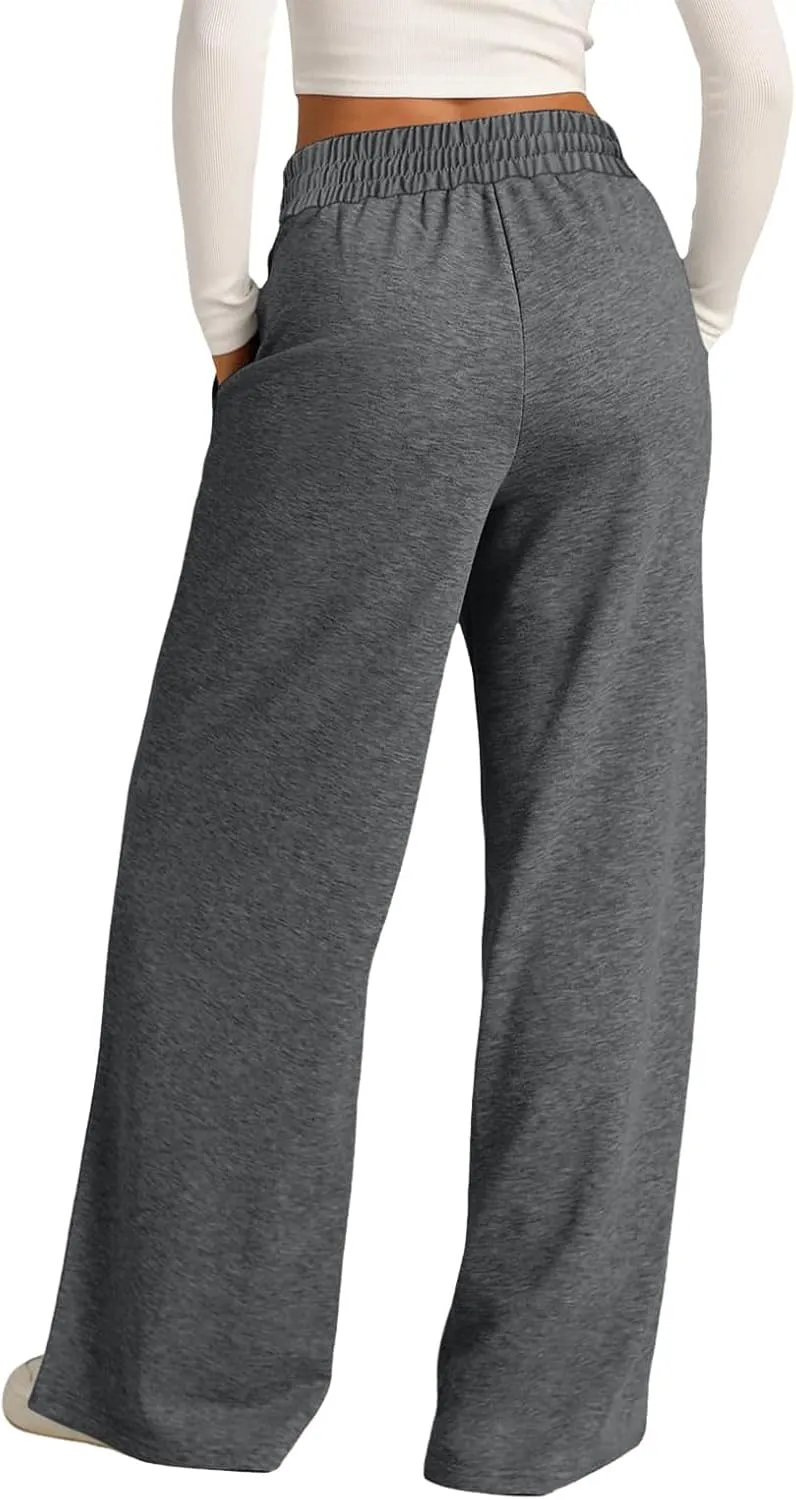 Oversized Wide Leg Sweatpants Women Elastic Drawstring Baggy Straight Leg Open Bottom Lounge Comfy Joggers Trousers