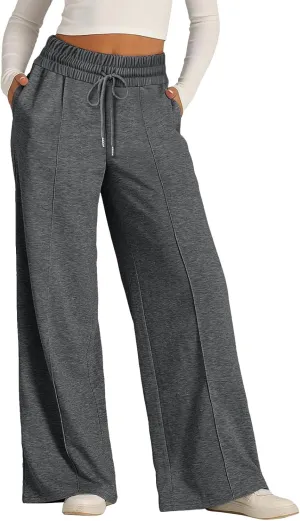 Oversized Wide Leg Sweatpants Women Elastic Drawstring Baggy Straight Leg Open Bottom Lounge Comfy Joggers Trousers