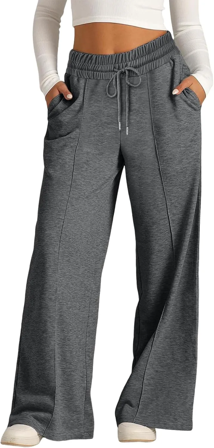 Oversized Wide Leg Sweatpants Women Elastic Drawstring Baggy Straight Leg Open Bottom Lounge Comfy Joggers Trousers