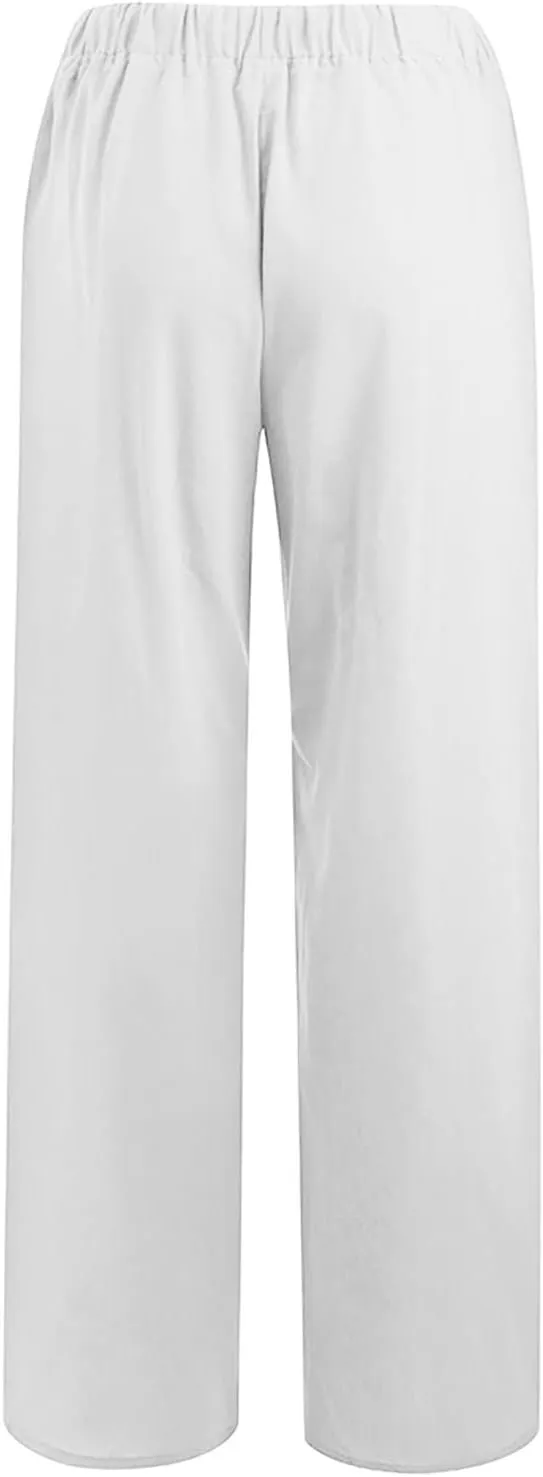 Pants For 2024 Fashion Trendy Women High Waisted Cotton Linen Summer Trouser Elastic Waist Boho Lounge Sweatpants