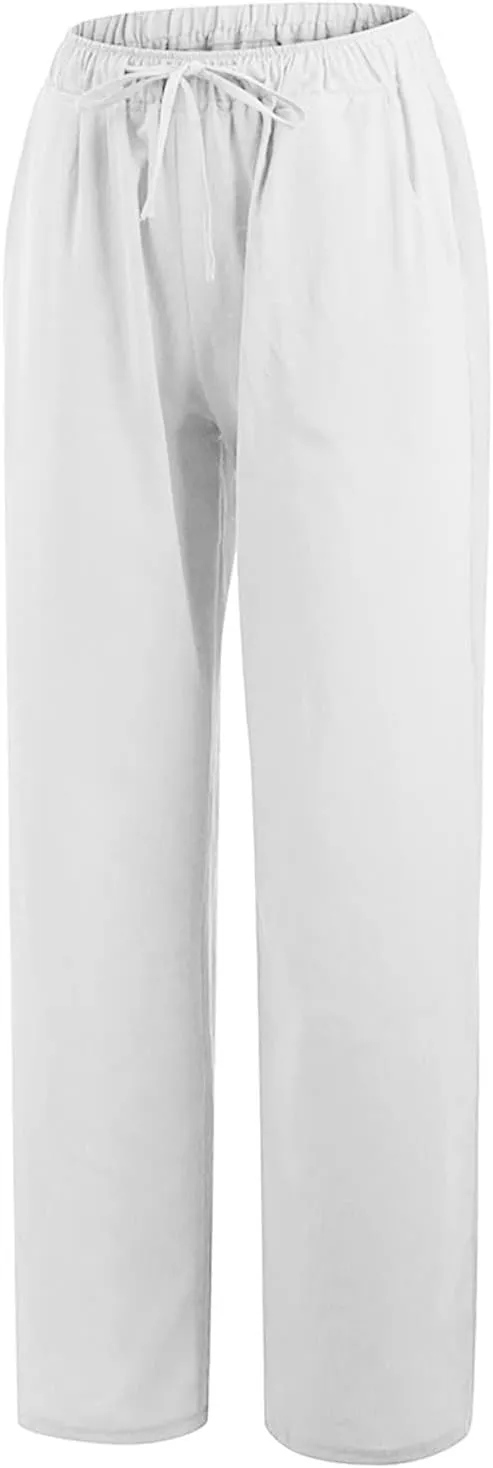 Pants For 2024 Fashion Trendy Women High Waisted Cotton Linen Summer Trouser Elastic Waist Boho Lounge Sweatpants
