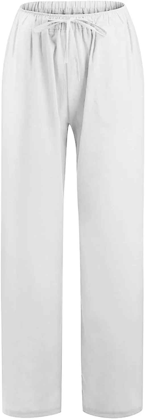 Pants For 2024 Fashion Trendy Women High Waisted Cotton Linen Summer Trouser Elastic Waist Boho Lounge Sweatpants