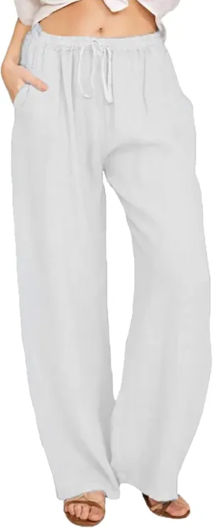 Pants For 2024 Fashion Trendy Women High Waisted Cotton Linen Summer Trouser Elastic Waist Boho Lounge Sweatpants