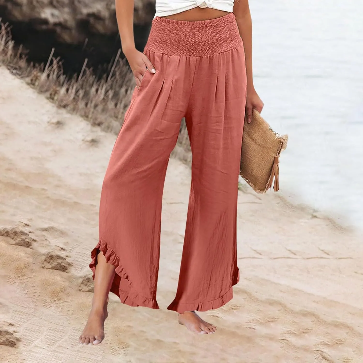 Pants for Women, Straight Leg Pants Wide High Waisted Summer Casual Baggy