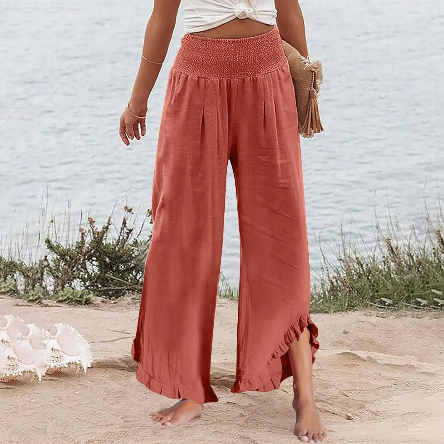 Pants for Women, Straight Leg Pants Wide High Waisted Summer Casual Baggy