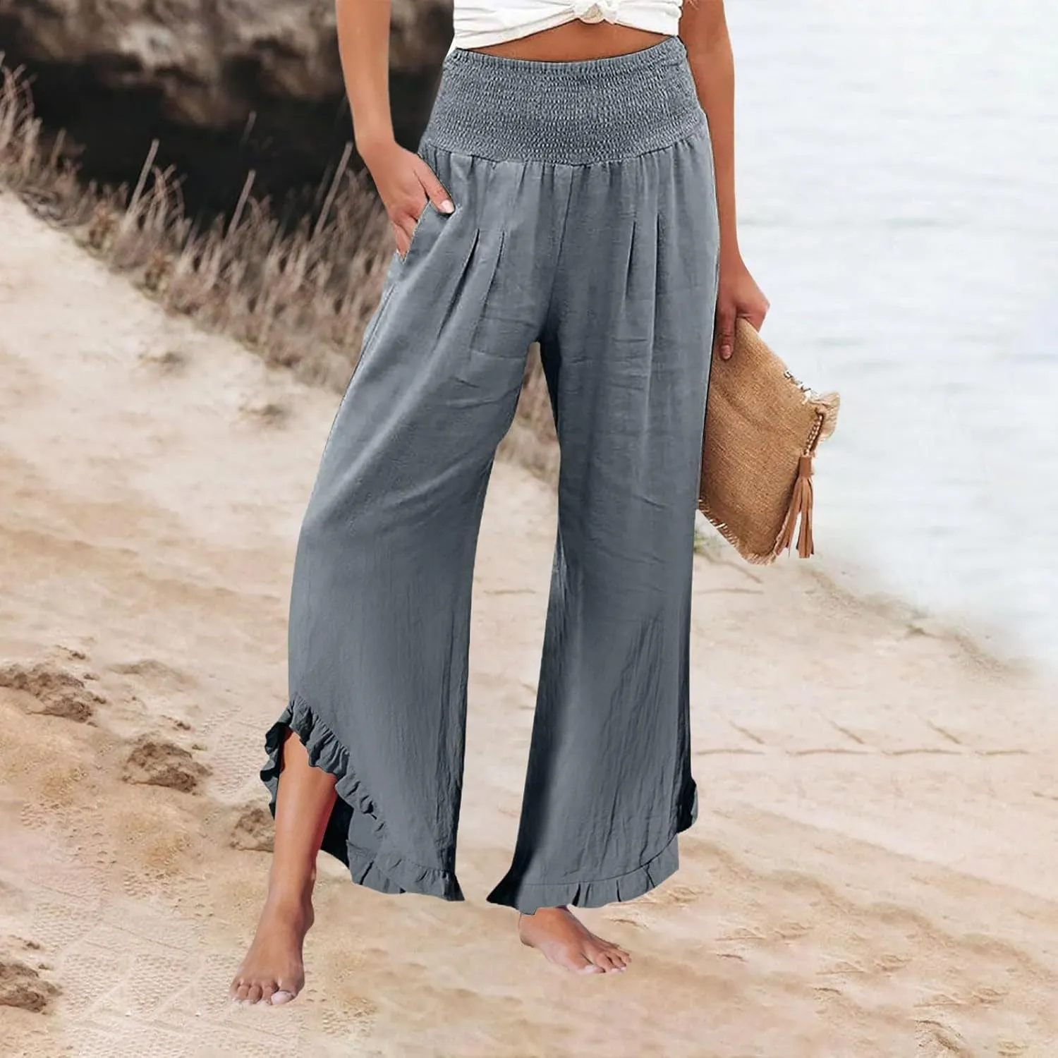 Pants for Women, Straight Leg Pants Wide High Waisted Summer Casual Baggy