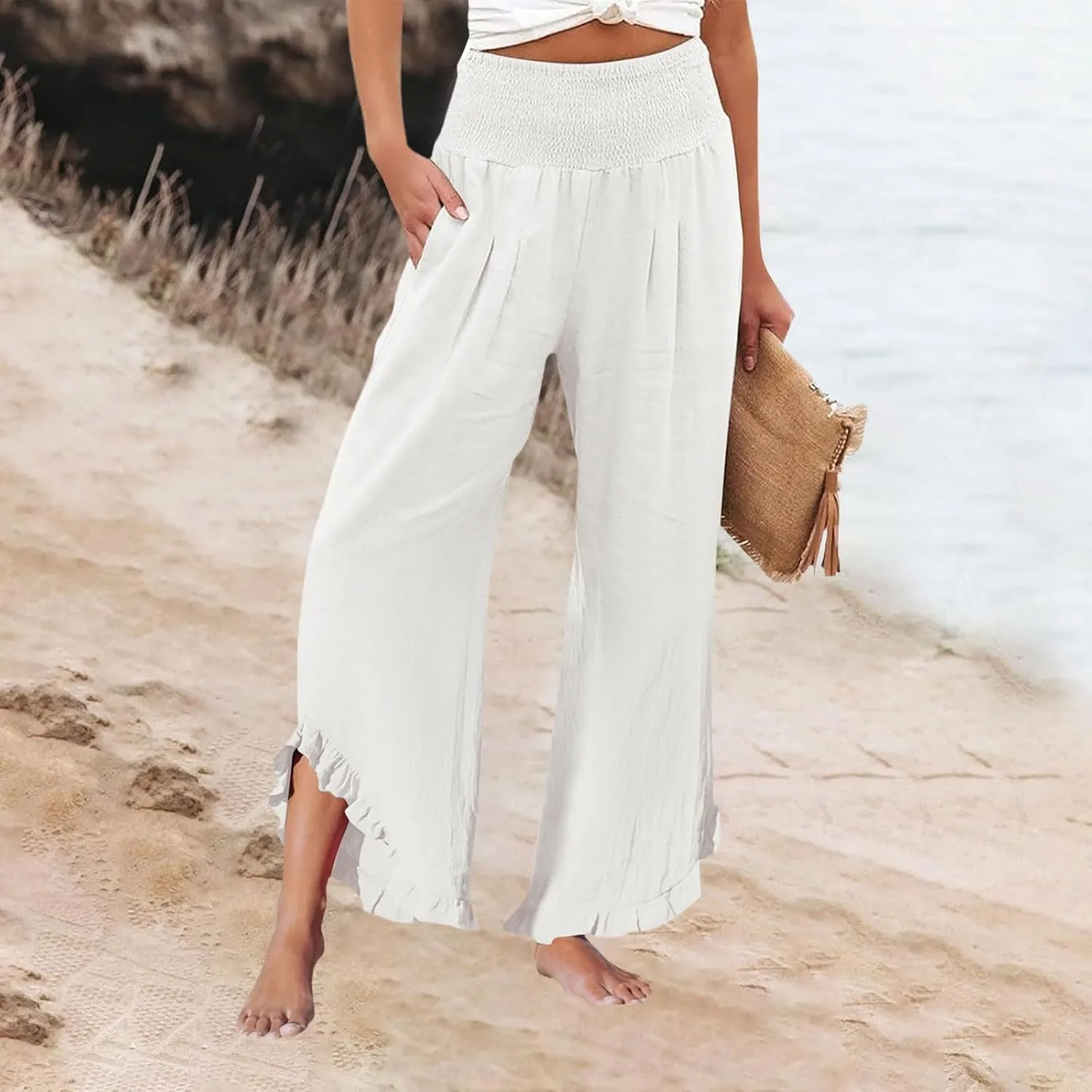 Pants for Women, Straight Leg Pants Wide High Waisted Summer Casual Baggy