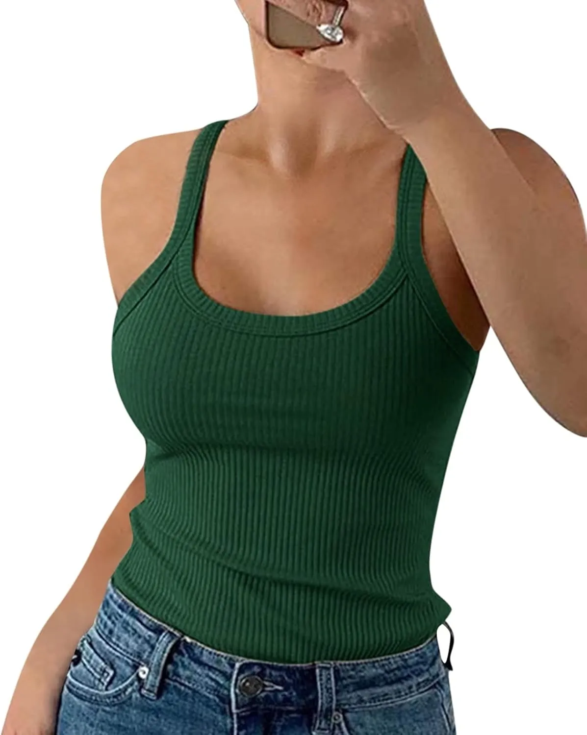 Pepochic Women's Scoop Neck Ribbed Tank Tops Workout Sleeveless Summer Casual Fitted Cami Shirt