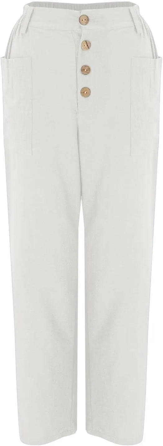 Petite Linen Pants for Women Summer Palazzo Wide Leg Linen Pant Loose Flowy Trousers