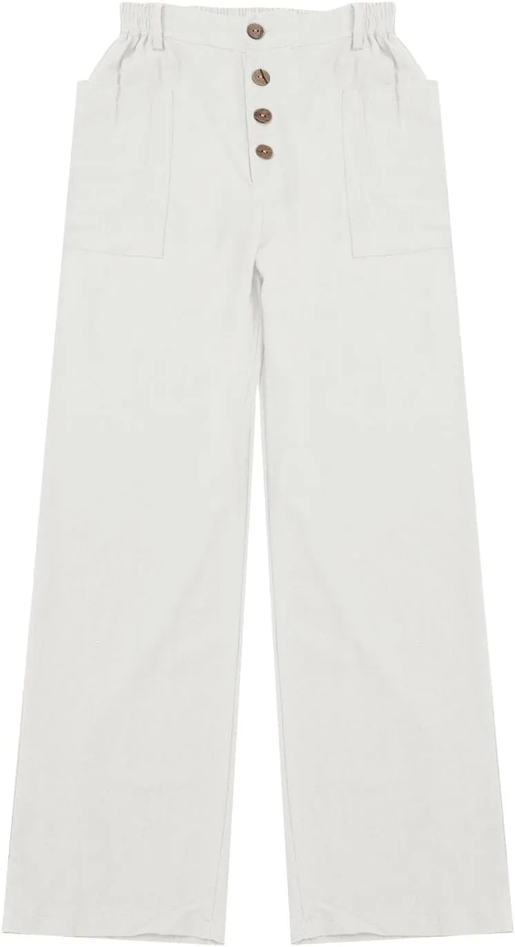 Petite Linen Pants for Women Summer Palazzo Wide Leg Linen Pant Loose Flowy Trousers