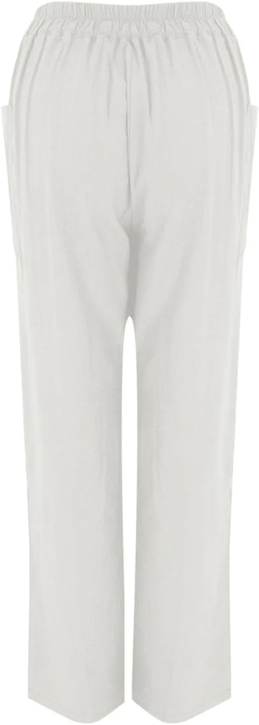 Petite Linen Pants for Women Summer Palazzo Wide Leg Linen Pant Loose Flowy Trousers