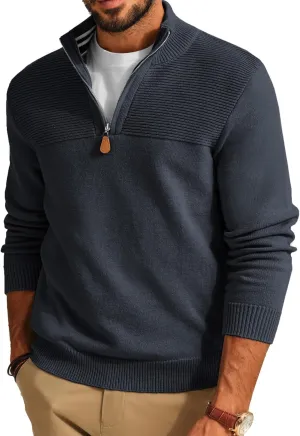 PJ PAUL JONES Men's Quarter Zip Sweater Slim Fit Casual Pullover Sweater Mock Neck Polo Sweaters