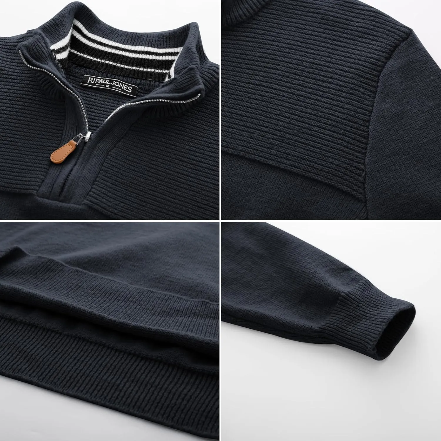 PJ PAUL JONES Men's Quarter Zip Sweater Slim Fit Casual Pullover Sweater Mock Neck Polo Sweaters