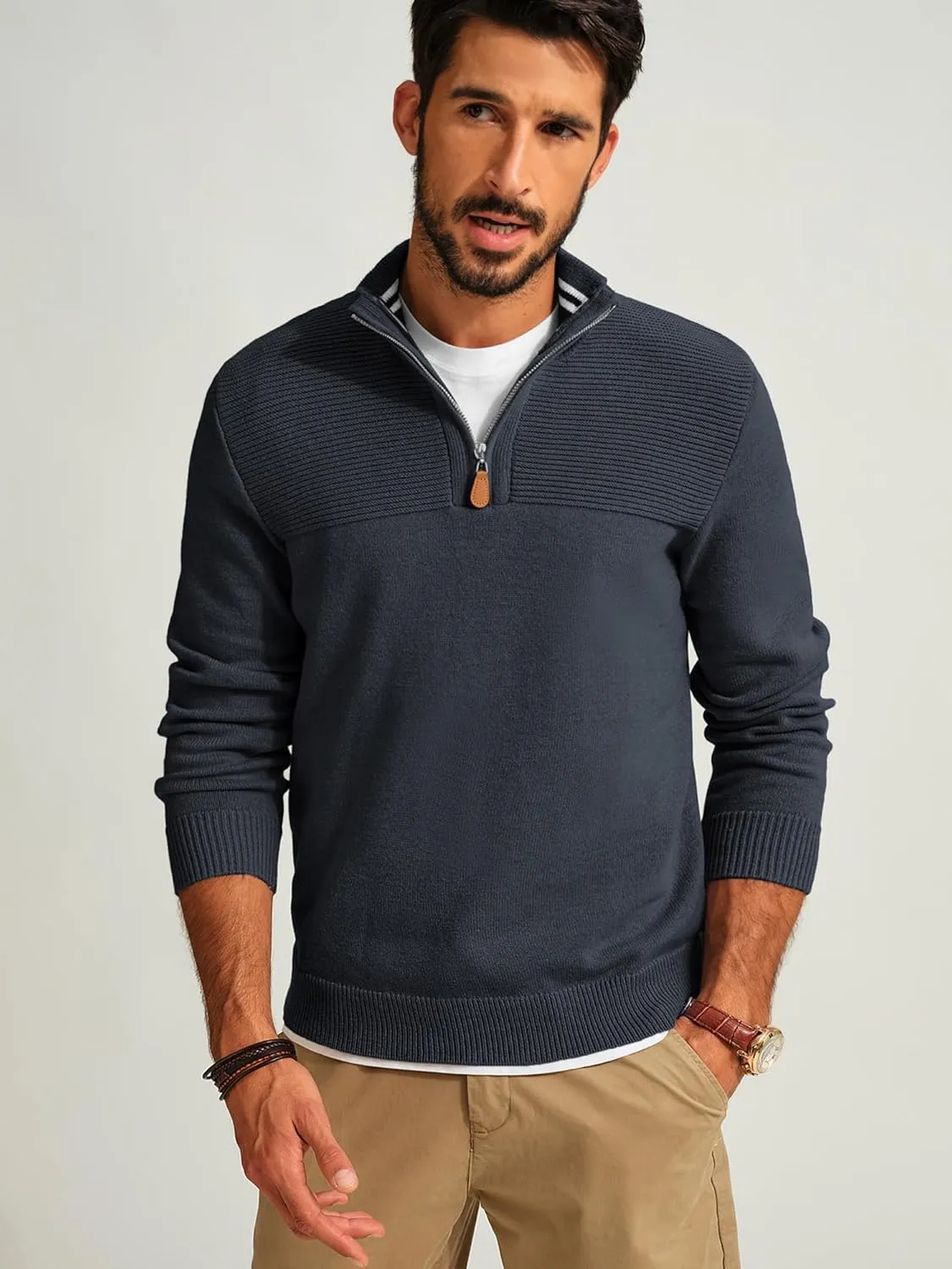 PJ PAUL JONES Men's Quarter Zip Sweater Slim Fit Casual Pullover Sweater Mock Neck Polo Sweaters