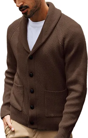 PJ PAUL JONES Mens Shawl Collar Cardigan Sweaters Knit Textured Sweater Button Down Cardigans