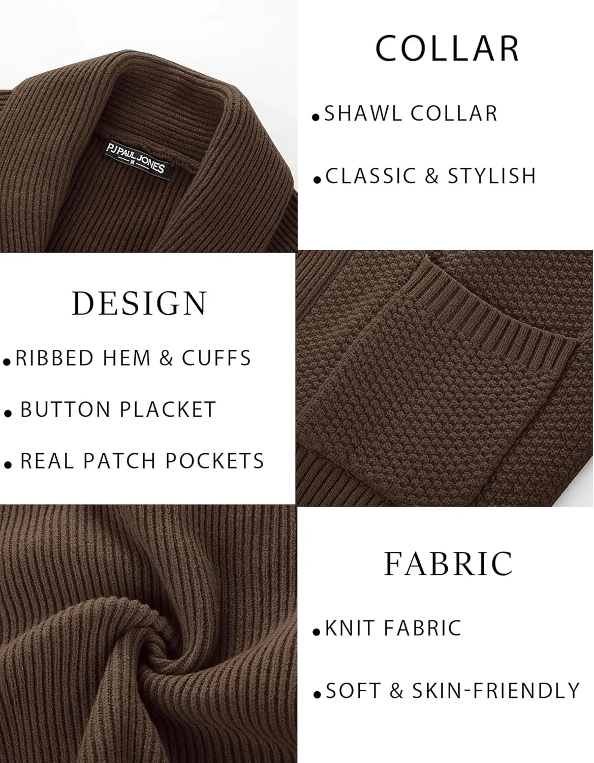 PJ PAUL JONES Mens Shawl Collar Cardigan Sweaters Knit Textured Sweater Button Down Cardigans