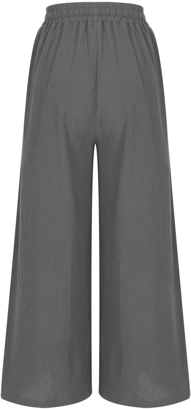 Plus Size Linen Pants for Women Wide Leg High Waist Cotton Linen Trousers, Breathable Wrinkle-Free Beach Vacation Wear