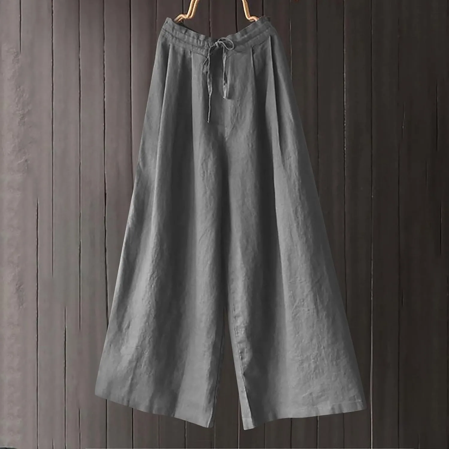 Plus Size Linen Pants for Women Wide Leg High Waist Cotton Linen Trousers, Breathable Wrinkle-Free Beach Vacation Wear