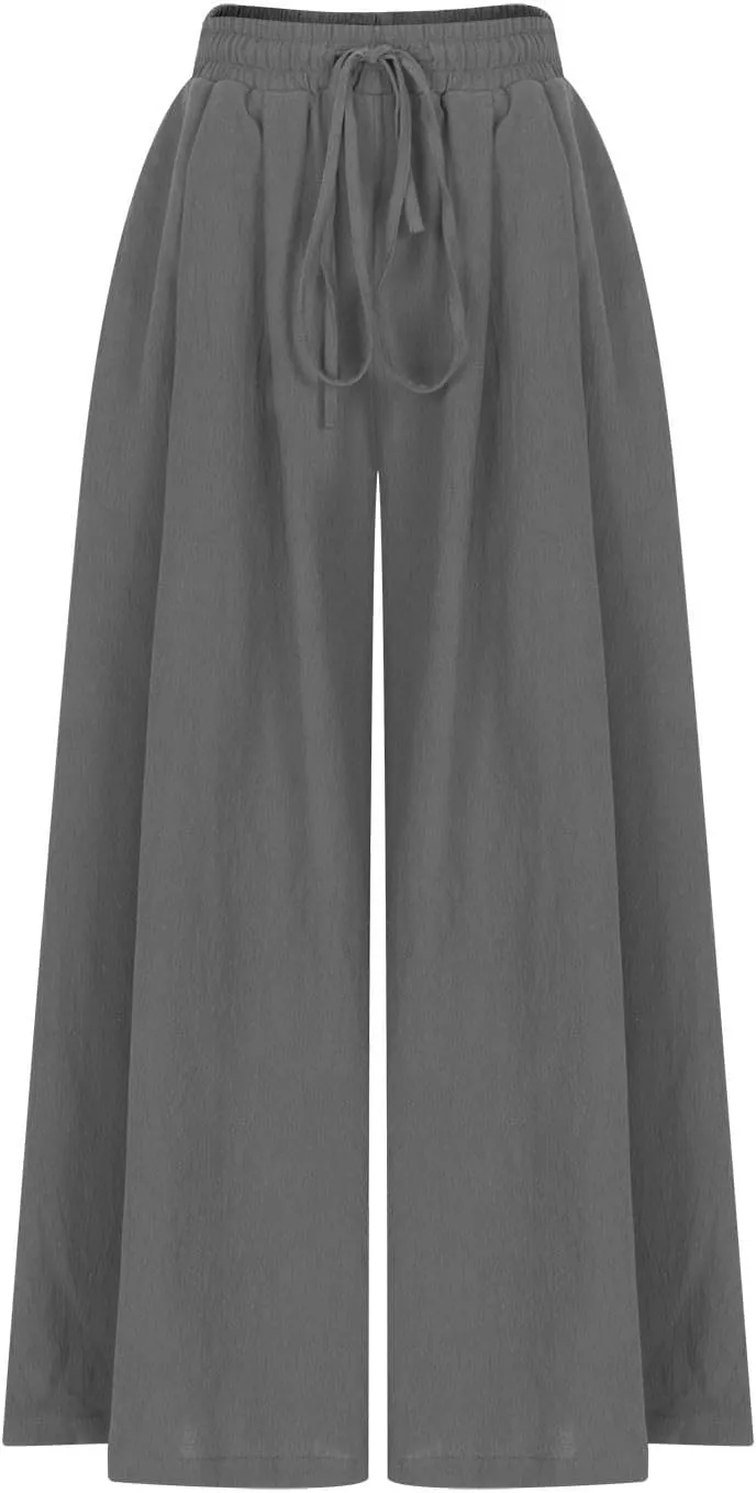 Plus Size Linen Pants for Women Wide Leg High Waist Cotton Linen Trousers, Breathable Wrinkle-Free Beach Vacation Wear