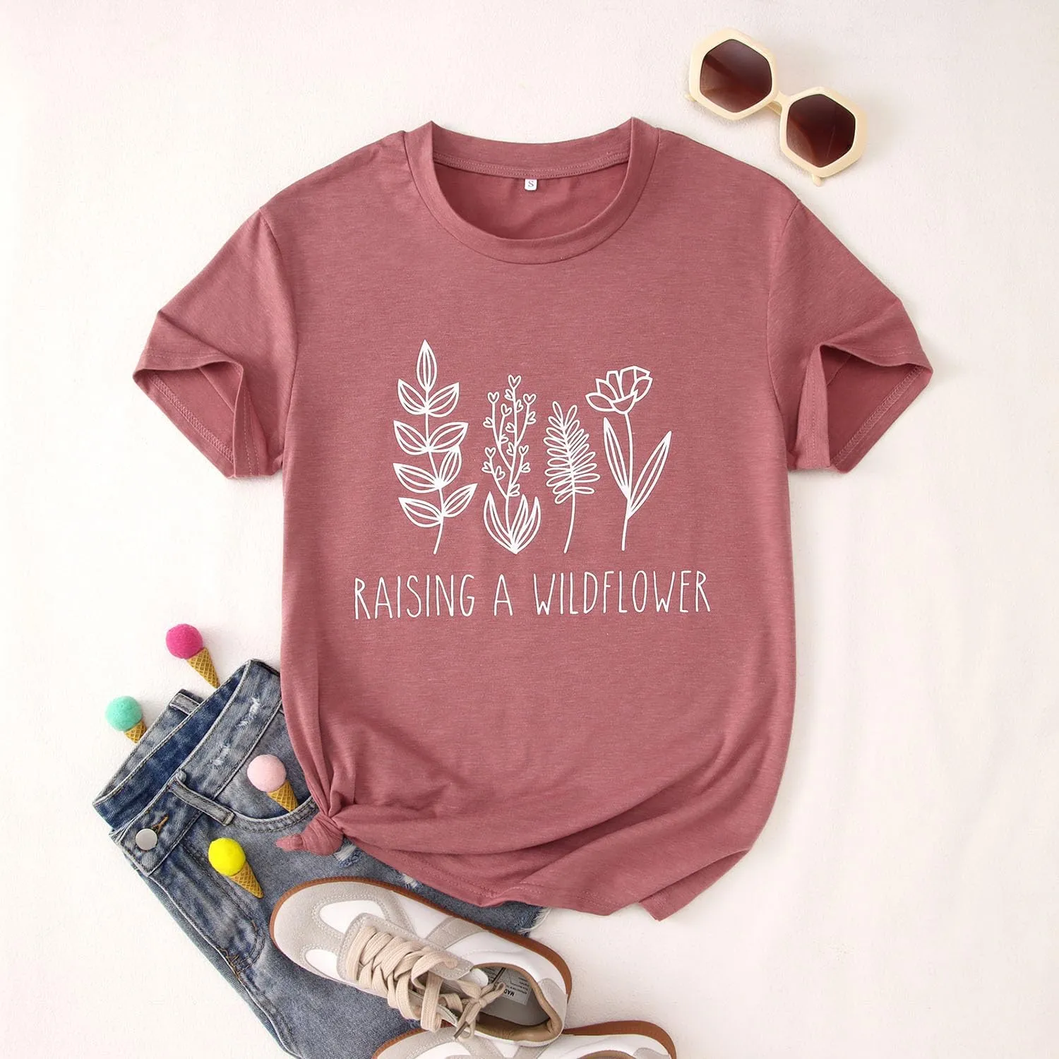 Raising A Wildflower Mommy and Me Shirts Cute Floral Graphic T-Shirt Mom and Daughter Outfits Summer Short Sleeve Tees
