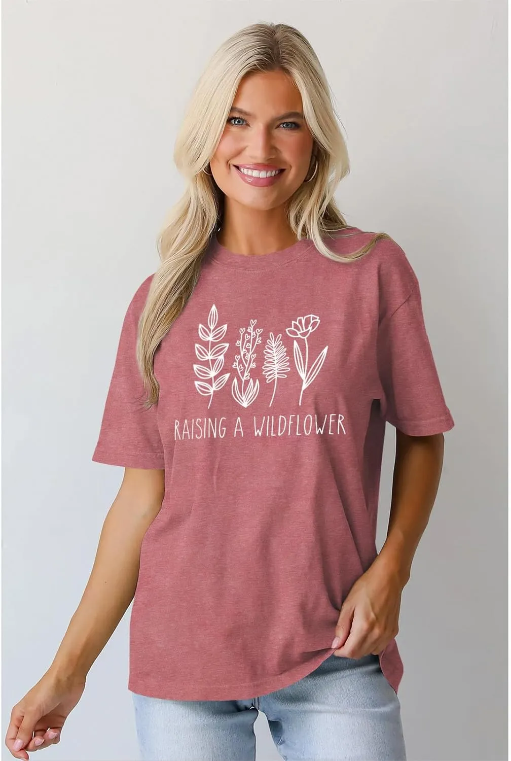 Raising A Wildflower Mommy and Me Shirts Cute Floral Graphic T-Shirt Mom and Daughter Outfits Summer Short Sleeve Tees