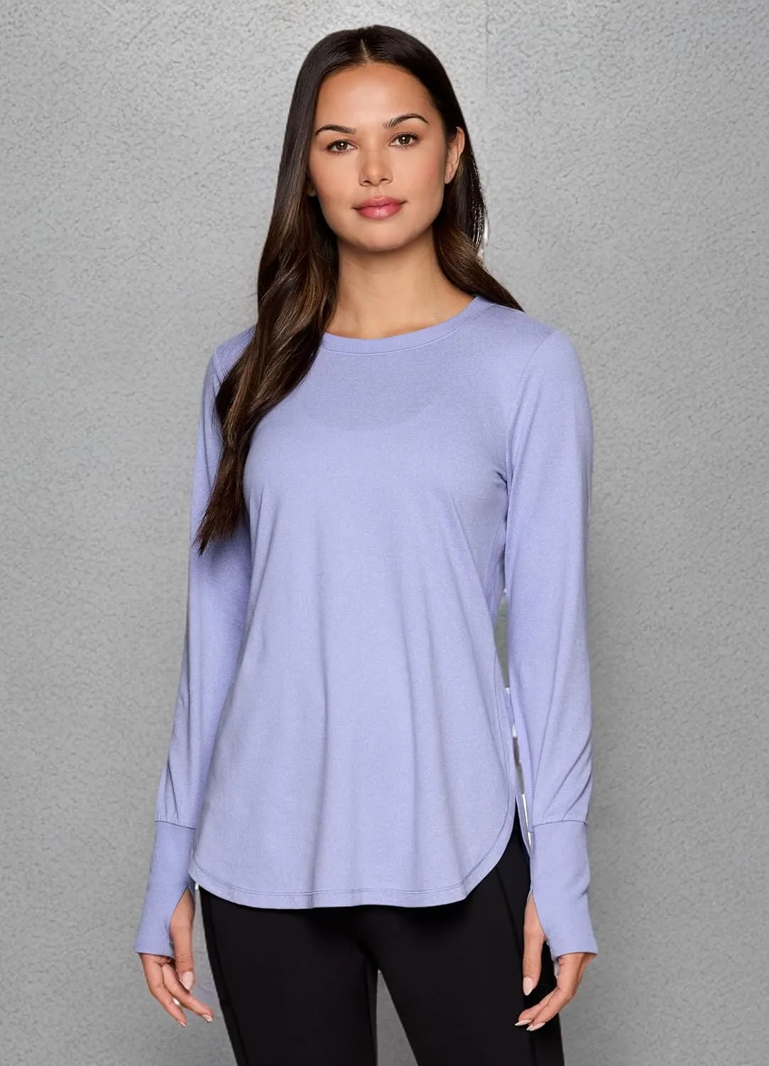 RBX Activewear Women's Yoga Tunic Top, Relaxed Fit Lightweight Buttery Soft Crewneck Long Sleeve Tee with Ribbed Trim