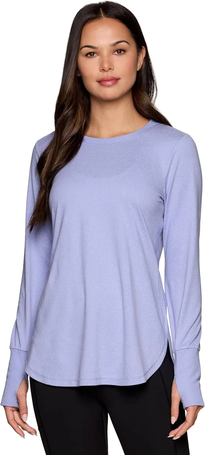 RBX Activewear Women's Yoga Tunic Top, Relaxed Fit Lightweight Buttery Soft Crewneck Long Sleeve Tee with Ribbed Trim