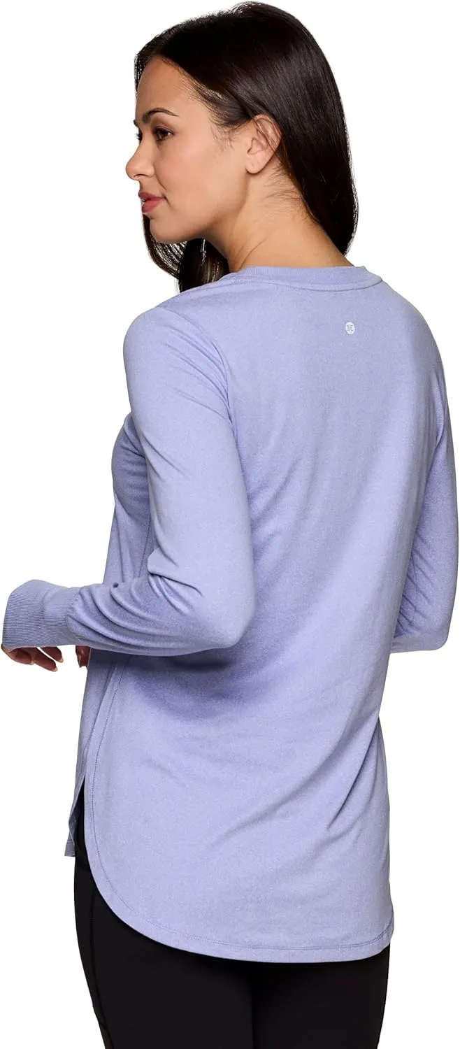 RBX Activewear Women's Yoga Tunic Top, Relaxed Fit Lightweight Buttery Soft Crewneck Long Sleeve Tee with Ribbed Trim