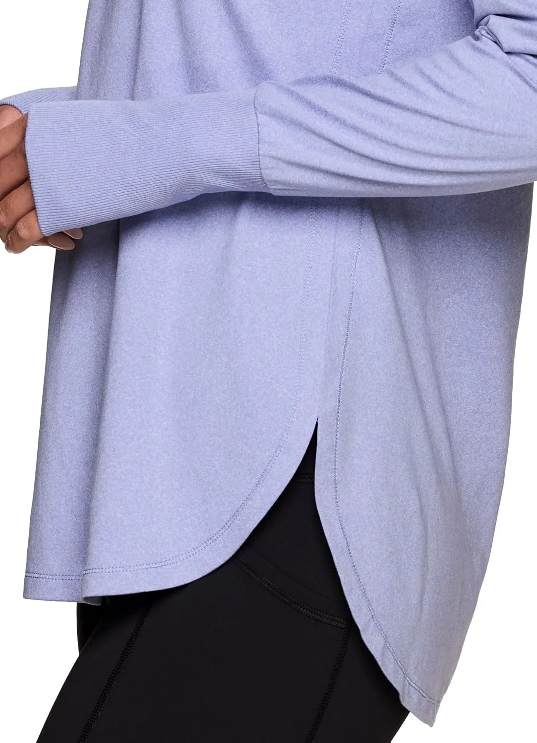 RBX Activewear Women's Yoga Tunic Top, Relaxed Fit Lightweight Buttery Soft Crewneck Long Sleeve Tee with Ribbed Trim