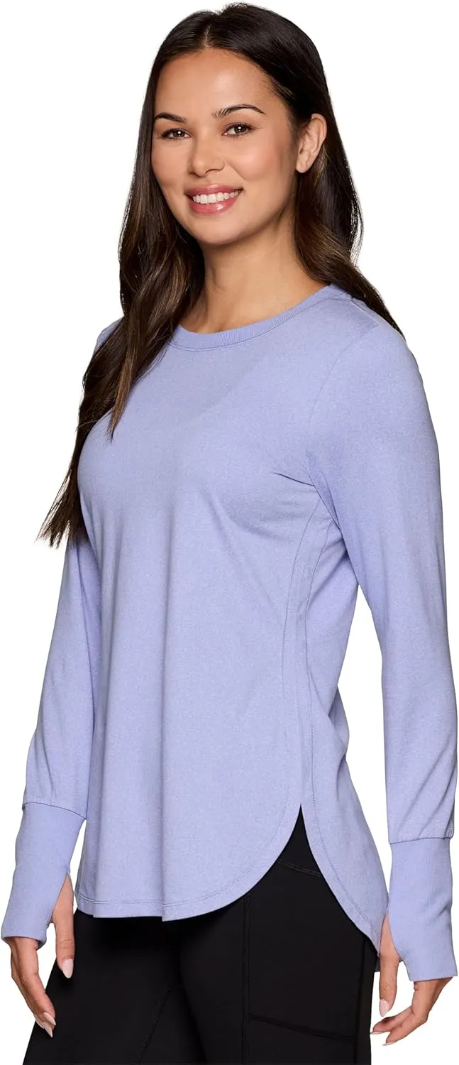RBX Activewear Women's Yoga Tunic Top, Relaxed Fit Lightweight Buttery Soft Crewneck Long Sleeve Tee with Ribbed Trim