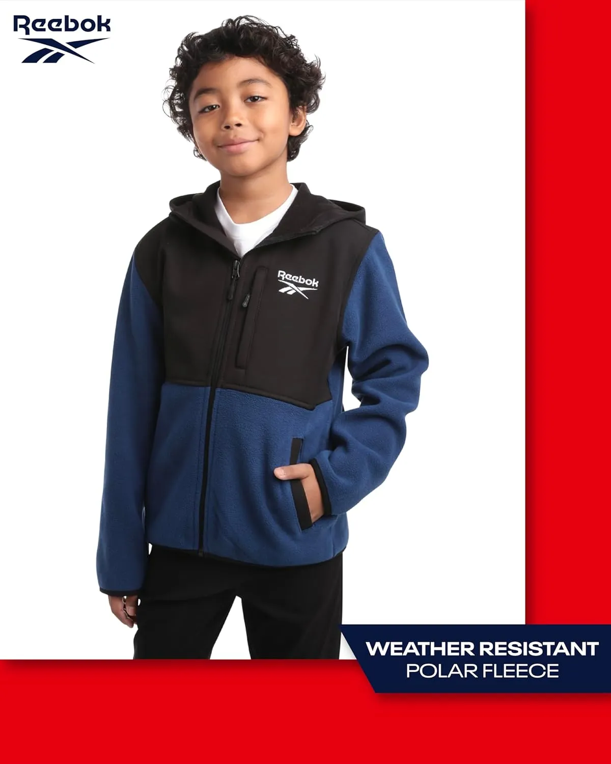 Reebok Boys' Jacket - Warm Polar Fleece Zip Up Hoodie Jacket for Boys - Lightweight Athletic Boy's Comfort Hoodie (4-20)