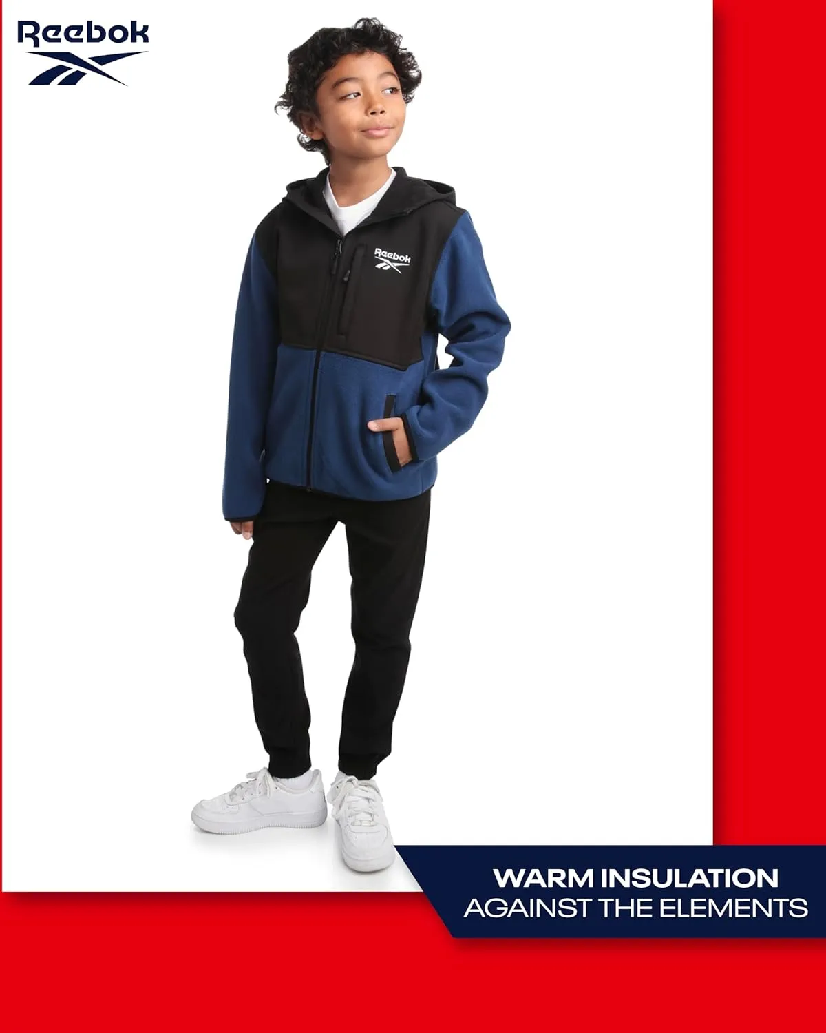 Reebok Boys' Jacket - Warm Polar Fleece Zip Up Hoodie Jacket for Boys - Lightweight Athletic Boy's Comfort Hoodie (4-20)