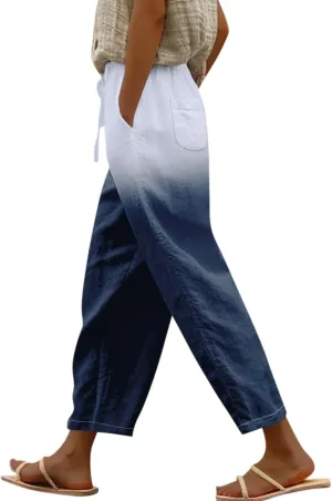 Resort Wear for Women 2025 Cotton Linen Elastic Seven Pants Beach Casual Pants Linen Casual Beach Long Pants