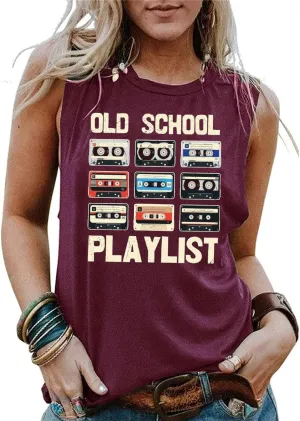 Retro 80s Tank Tops Women Vintage Cassette Tape Graphic Tees Old School Playlist Shirt Casual Loose Sleeveless Tops