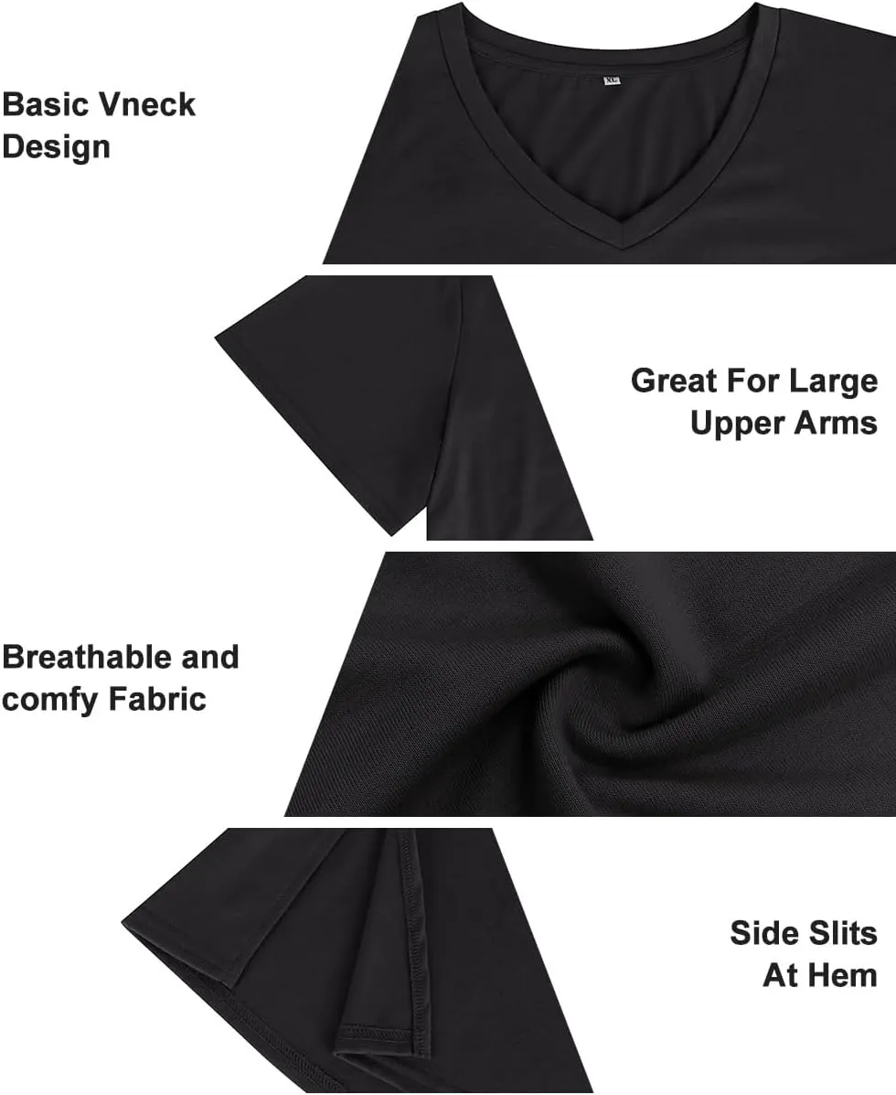 RITERA Plus Size Tops for Women Oversized Summer Basic V Neck Short Sleeve Henley Shirt Casual Tunic Shirts XL-5XL