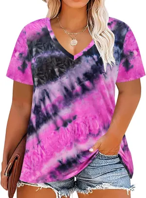 RITERA Women Plus Size Tops Tie Dye V Neck Shirt Floral Camo Summer Short Sleeve Tunic Oversized Ladies Blouse XL-5XL