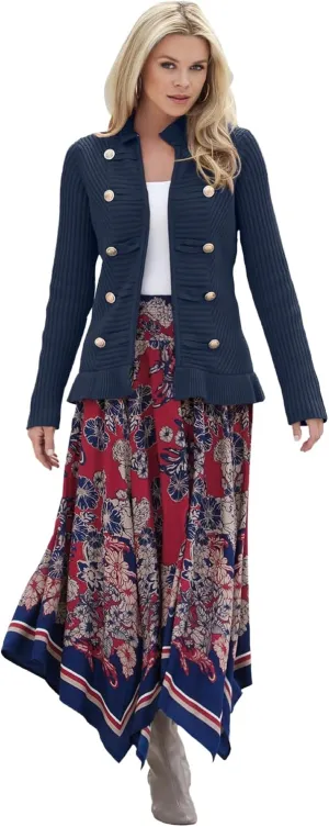 Roaman's Women's Plus Size Military Cardigan Sweater
