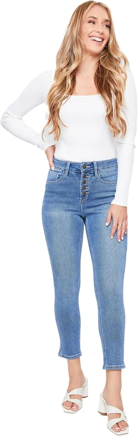 Royalty For Me Womens YMI Jeans Women's Vintage High Rise Button Fly Skinny Anklet Jeans